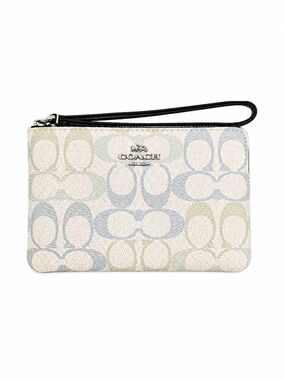 COACH Signature C Wristlet in Cream, Chaulk Blue & Green • SOLD OUT COLOR • NWT